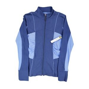 Aveva Womens S Blue Colorblock Ruched Full Zip Activewear Jacket NWT